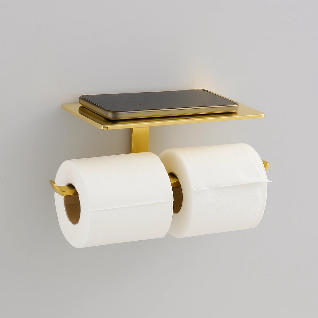 Unlacquered Brass Toilet Paper Holder with Shelf