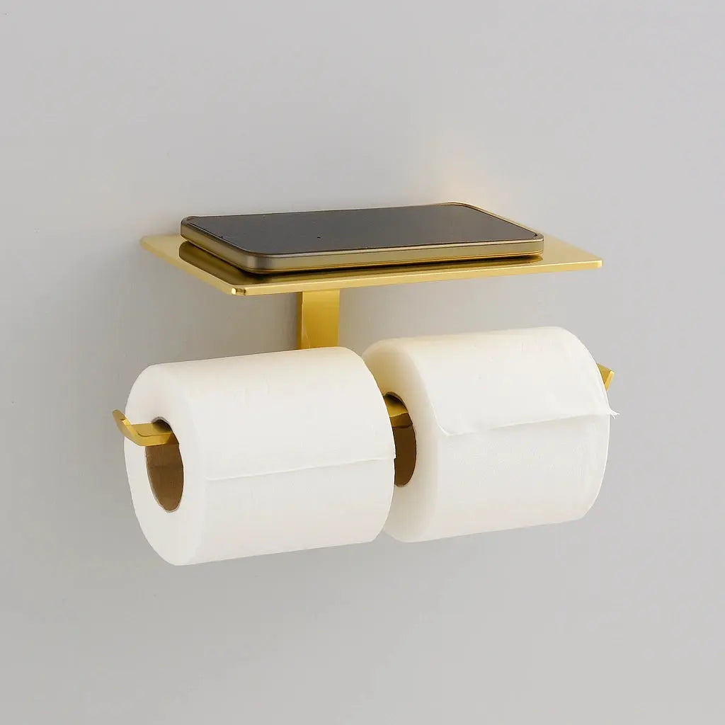 Unlacquered Brass Toilet Paper Holder with Shelf - AtlasFinest