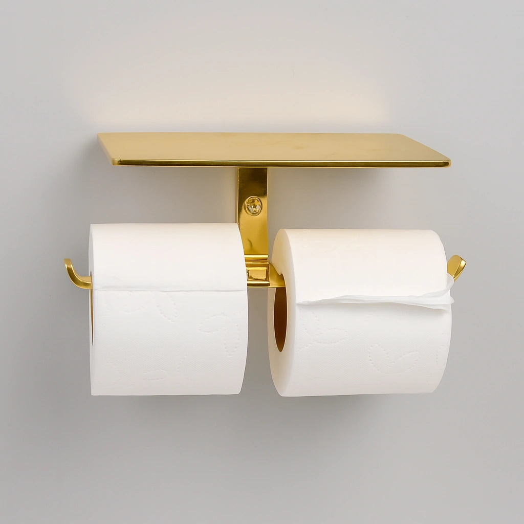 Unlacquered Brass Toilet Paper Holder with Shelf