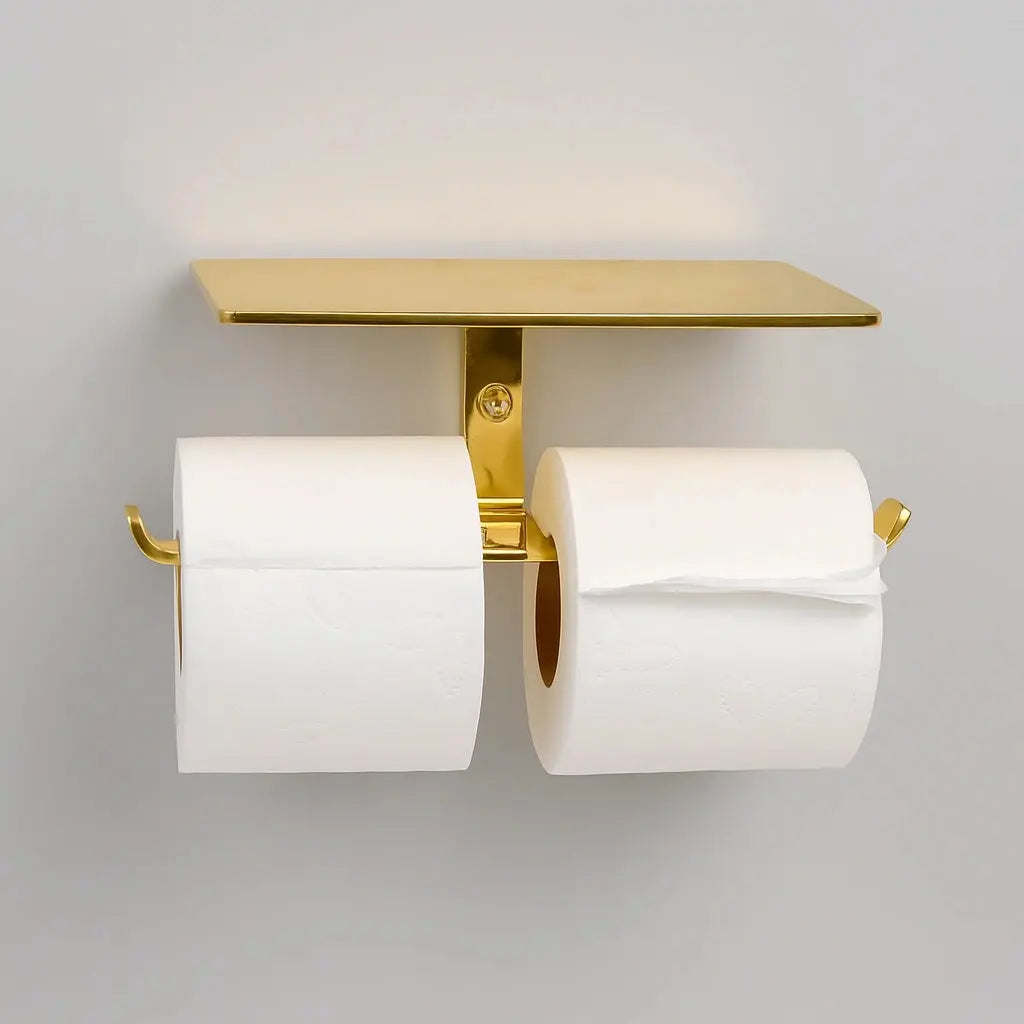 Unlacquered Brass Toilet Paper Holder with Shelf - AtlasFinest
