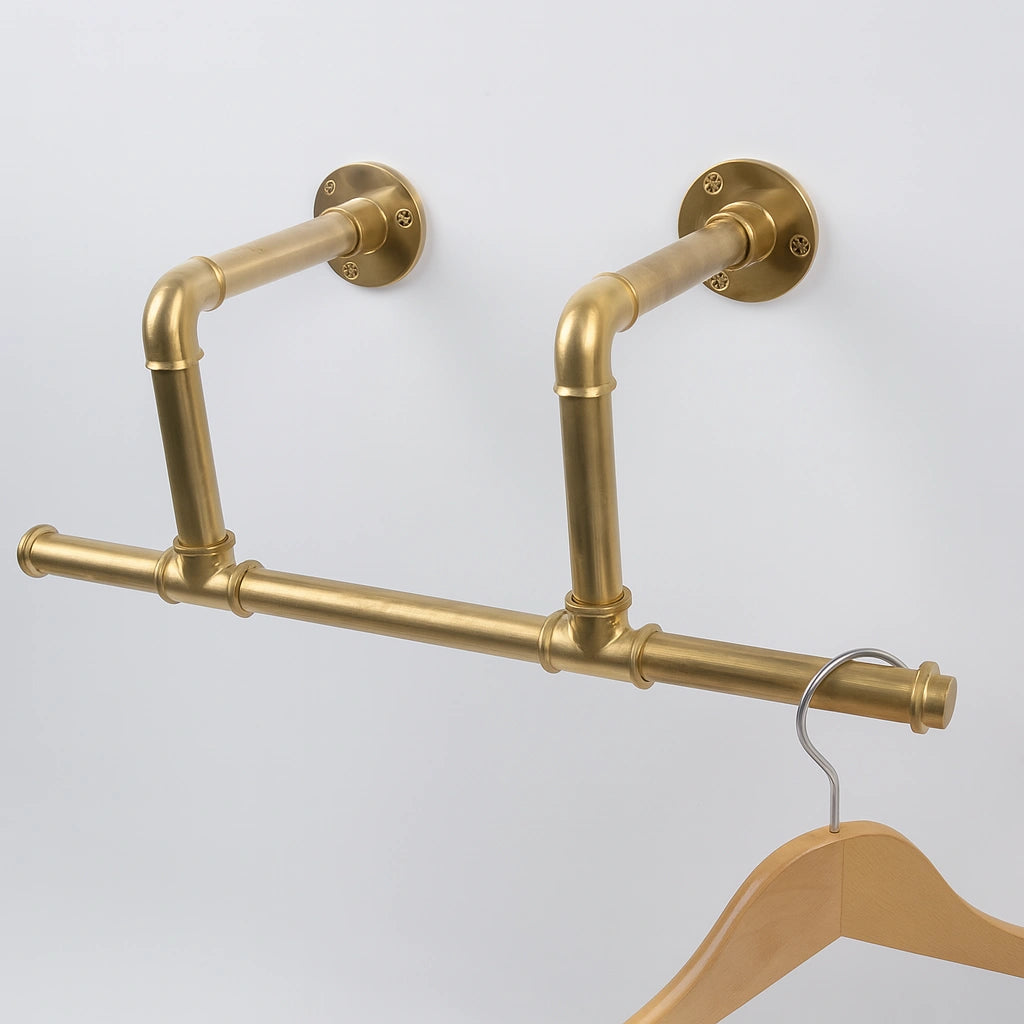 Unlacquered Brass Wall-Mounted clothes Rack with Shelf