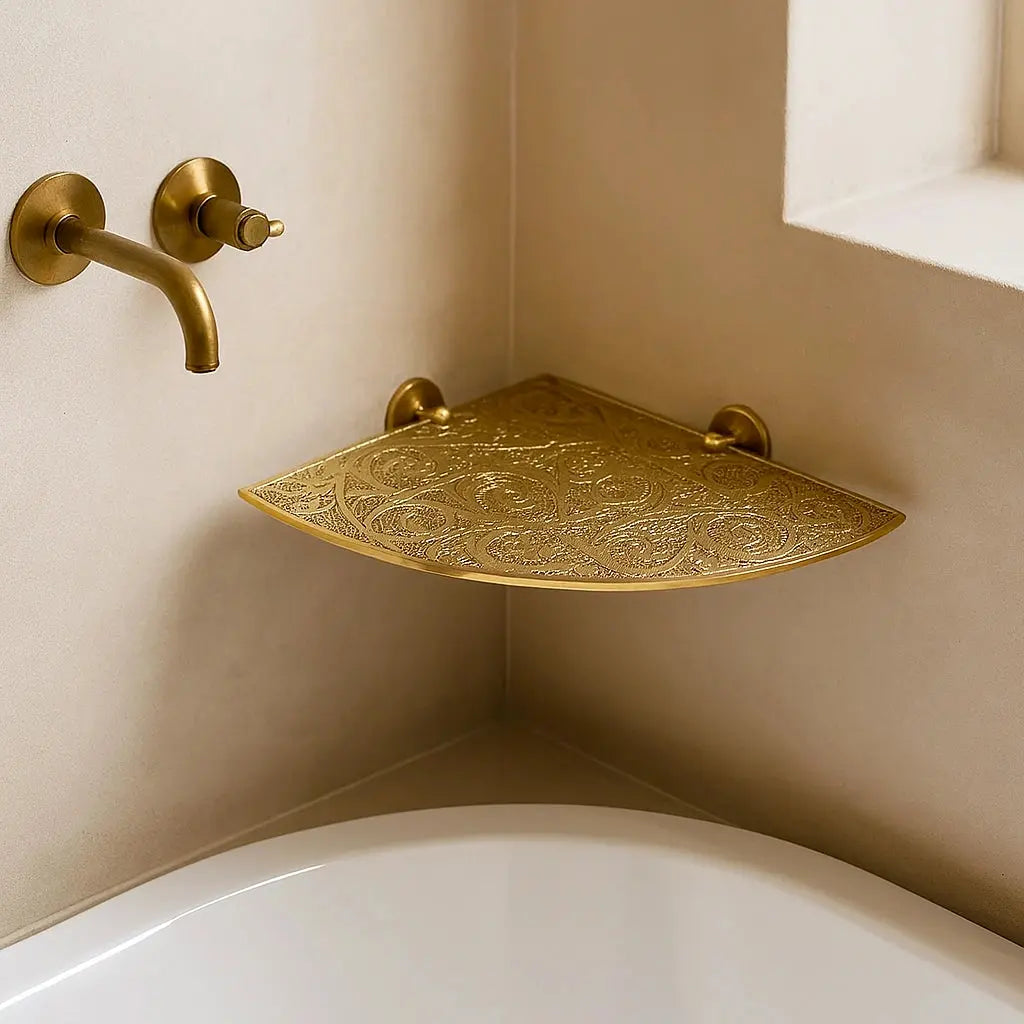 Unlacquered Brass Corner Shelf - AtlasFinest