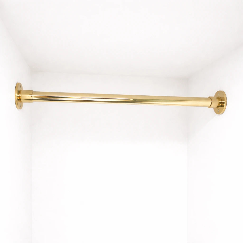 Unlacquered Brass Shower Curtain Rod With Solid Brass Rings Handcrafted Bathroom Hardware by Atlas Finest