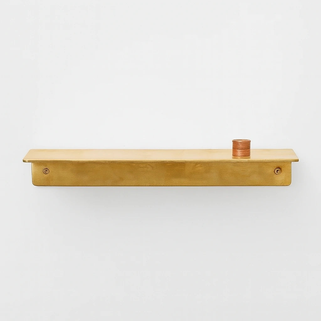 Long Unlacquered Brass Floating Shelf