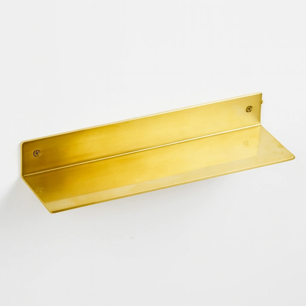 Long Unlacquered Brass Floating Shelf