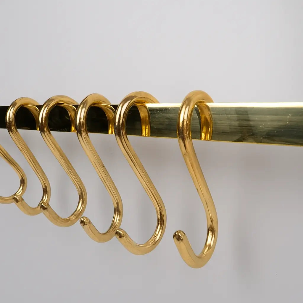 Flat Unlacquered Brass Pot Rack with S-Hooks