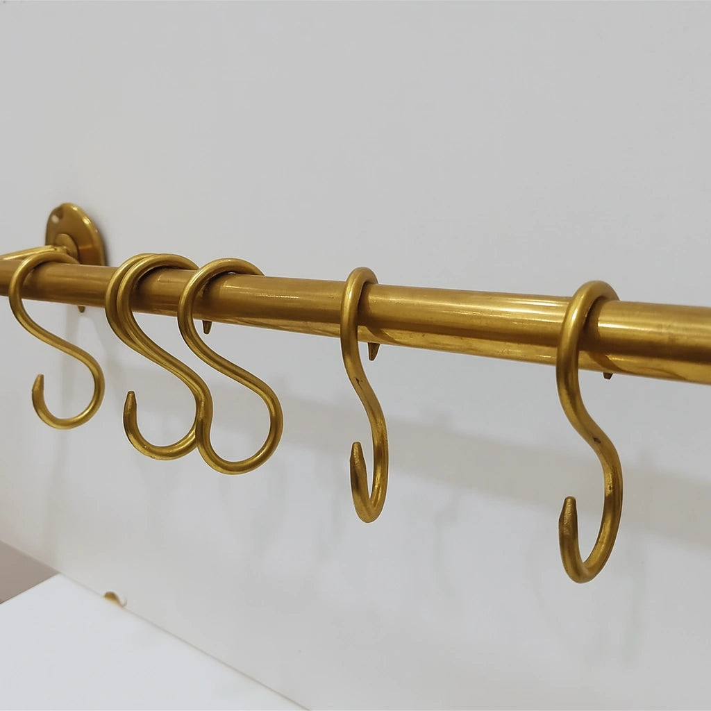 Rustic Unlacquered Brass Pot Rail With S Hooks