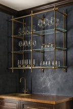 Wall-Mounted Solid Brass Bistro Shelving with Glass, 2-Bay – 50″ Wide