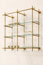 Wall-Mounted Solid Brass Bistro Shelving with Glass, 2-Bay – 50″ Wide