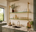Wall Mounted Solid Brass Bistro Shelving with Glass | 60" W × 40" H × 12" D