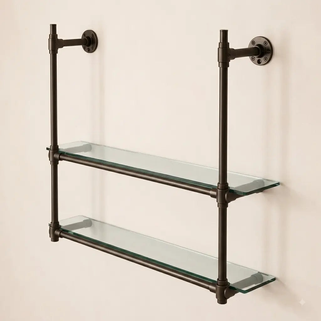 Dark Bronze Solid Brass Bistro Shelving with Glass, 2-Shelf Display Unit – 40″ Wide (Copy)