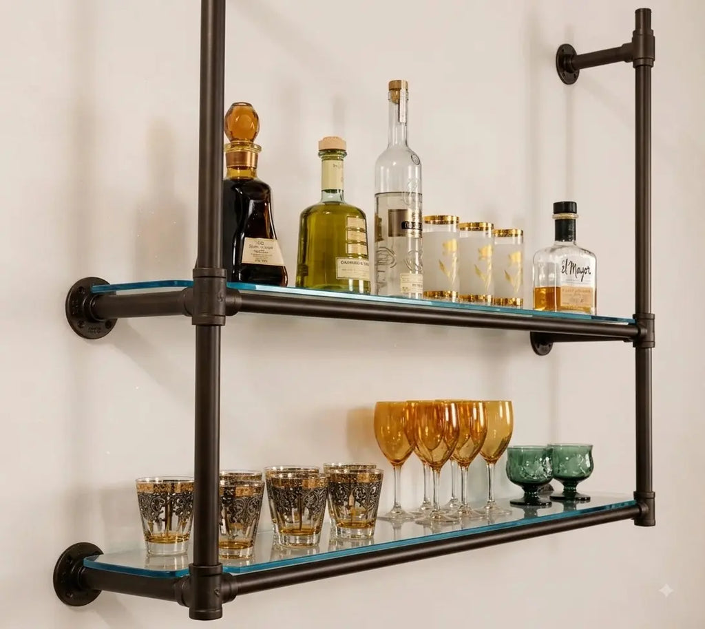 Dark Bronze Solid Brass Bistro Shelving with Glass, 2-Shelf Display Unit – 40″ Wide (Copy)