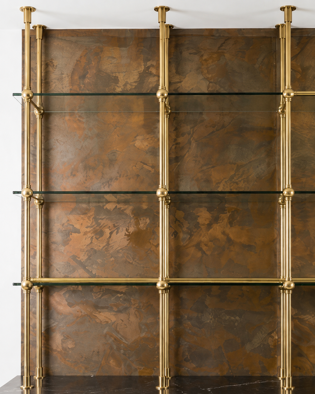 Brass Joints Shelving, Ceiling to Countertop, 60in x 80in x 10in