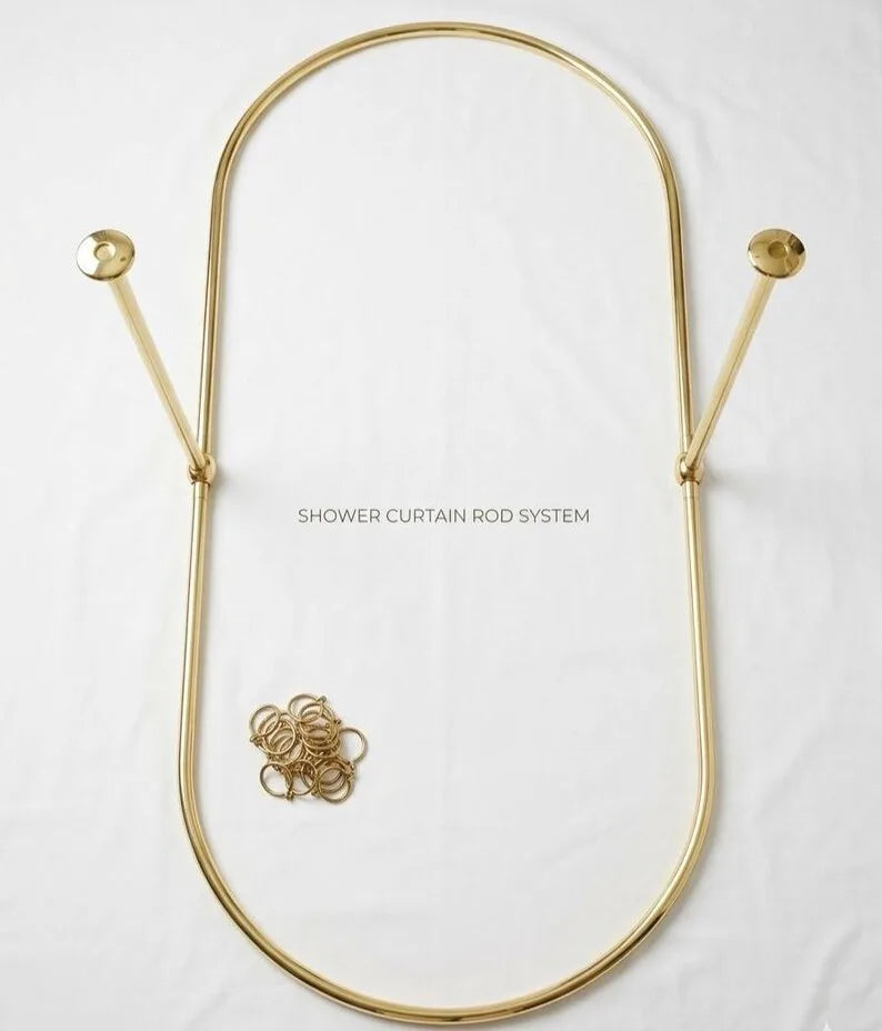 Solid Brass Oval Shower Curtain Rod – 20 mm Diameter with Brass Rings