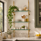 Solid Brass Bistro Shelving with Glass Shelves 40" W × 50" H × 10" D  with 3 Shelves