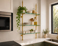 Solid Brass Bistro Shelving with Glass Shelves 40" W × 50" H × 10" D  with 3 Shelves