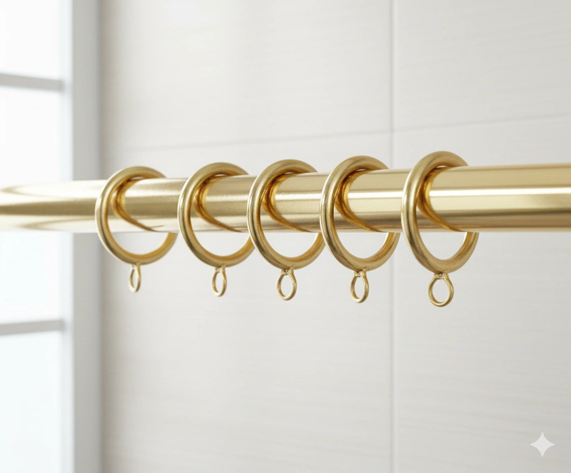 Unlacquered Brass Shower Curtain Rod With Solid Brass Rings Handcrafted Bathroom Hardware by Atlas Finest