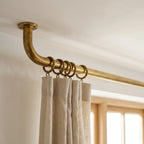 Ceiling Curtain Rod – French Return Curtain Rod With Brass Rings, Unlacquered brass