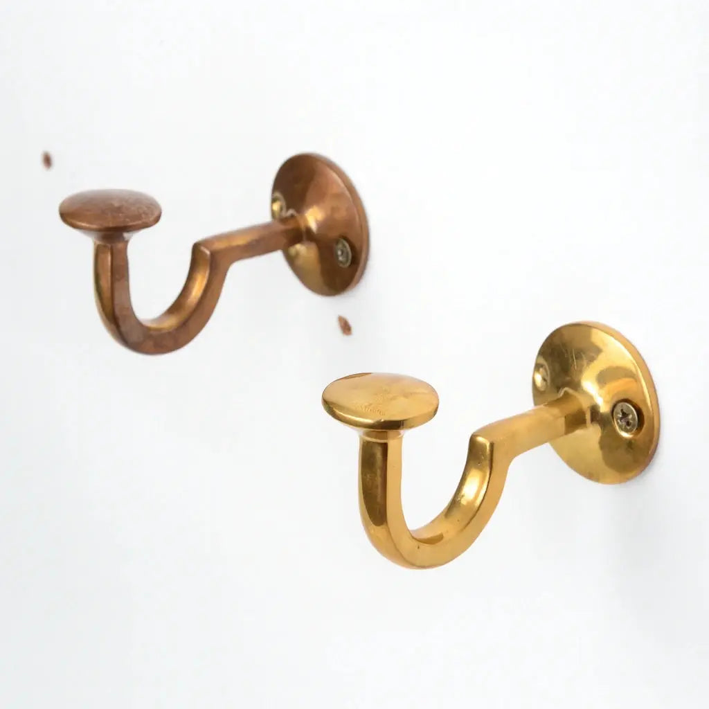 Handmade Solid Unlacquered Brass Wall Hook | Vintage Patina Coat Hook - AtlasFinest