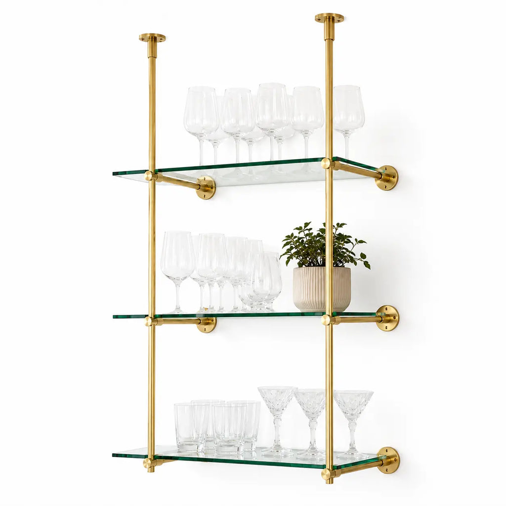 Ceiling And Wall Mounted Shelving, Open Shelving With Glass For Kitchen, 50"H x 35"W × 10"D
