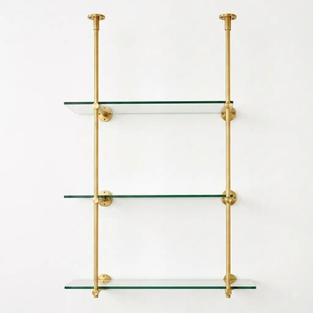 Ceiling And Wall Mounted Shelving, Open Shelving With Glass For Kitchen, 50"H x 35"W × 10"D