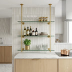 Ceiling And Wall Mounted Shelving, Open Shelving With Glass For Kitchen, 50"H x 35"W × 10"D