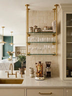 Ceiling And Wall Mounted Shelving, Open Shelving With Glass For Kitchen, 50"H x 35"W × 10"D