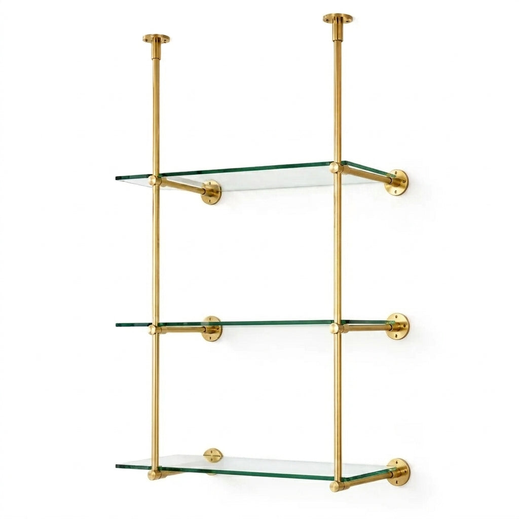 Open Brass Shelving, Ceiling and Wall Mounted Kitchen Shelving 40"H x 30"W × 10"D