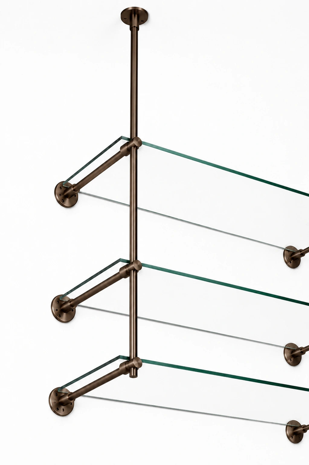 Ceiling And Wall Mounted Bronze Bistro Shelving | Solid Brass & Glass Display Shelves