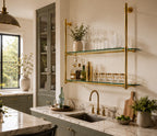 Wall Mounted Solid Brass Bistro Shelving with Glass | 60" W × 40" H × 12" D