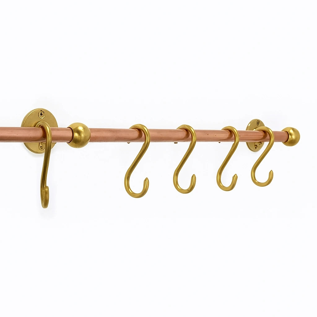 Unlacquered Brass S Hooks for Pot Rail, Antique Copper Pot Rack