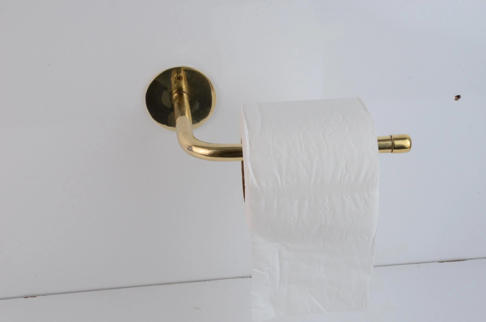 Unlacquered Brass Wall Mounted Toilet Paper Holder With Round Support