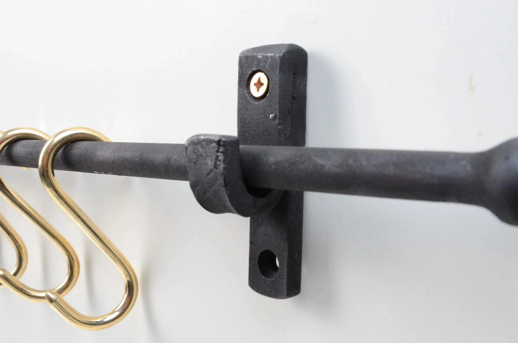 Iron Pot Rail With Brass S-Hooks For Kitchen Storage