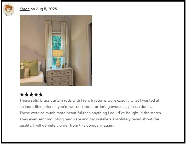 Unlacquered Brass Cafe Curtain Rod With Solid Brass Rings - AtlasFinest