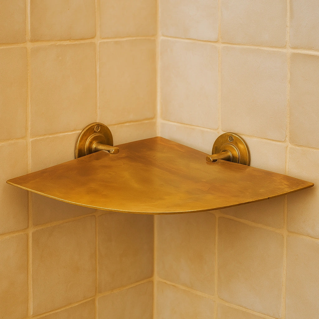 Living Finish Brass Corner Shelf, Solid Brass Shelving