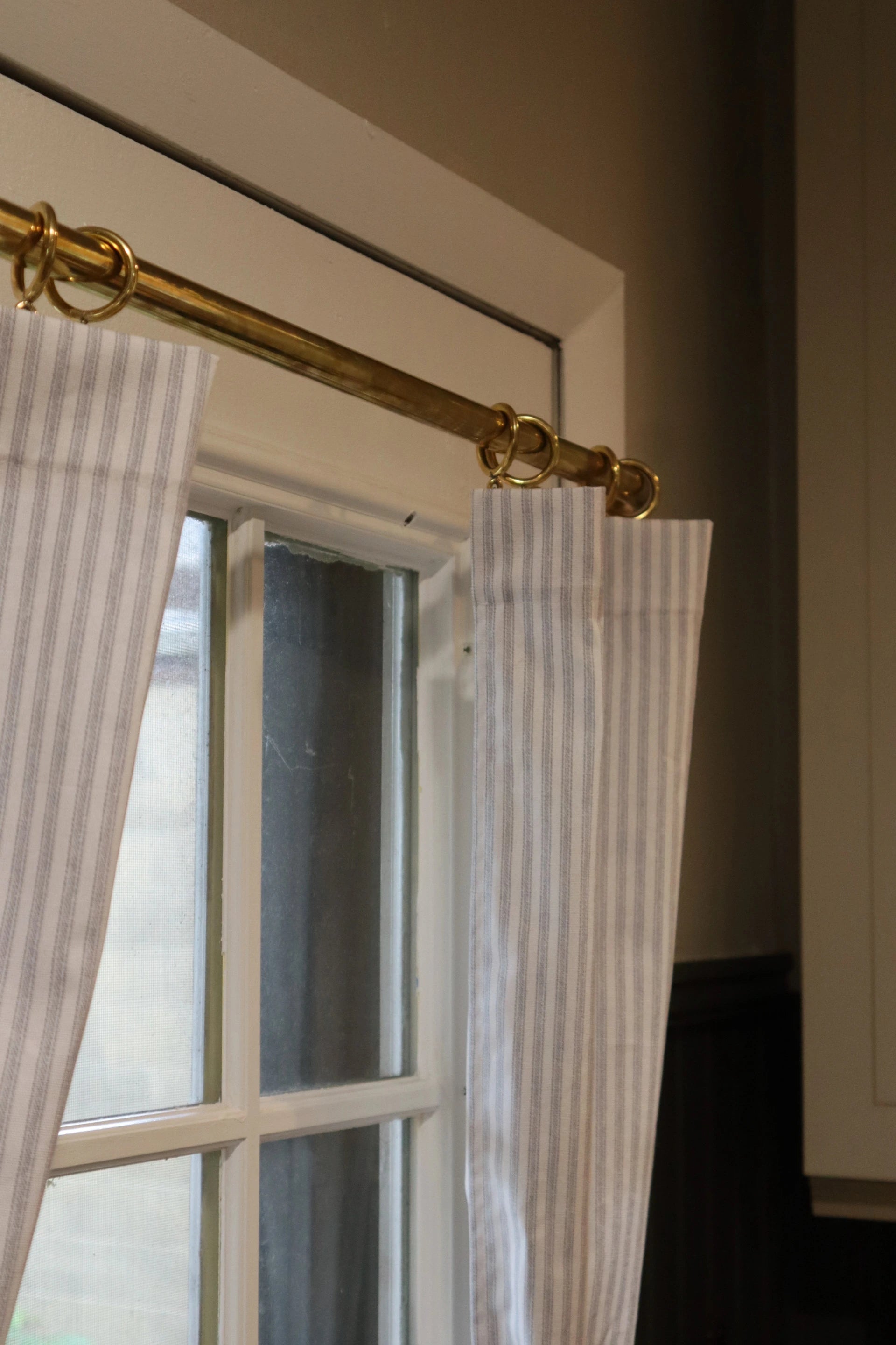 Unlacquered brass cafe curtain rod, atlas finest curtain rod, brass rings for curtain holder, brass curtain pole