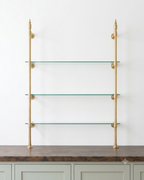 Vintage Brass Shelving, Countertop Solid Brass Shelves With Glass, One Bay 35in x 45 in x 10 in