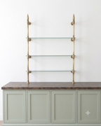 Vintage Brass Shelving, Countertop Solid Brass Shelves With Glass, One Bay 35in x 45 in x 10 in