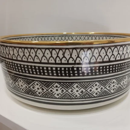 black and white vessel sink